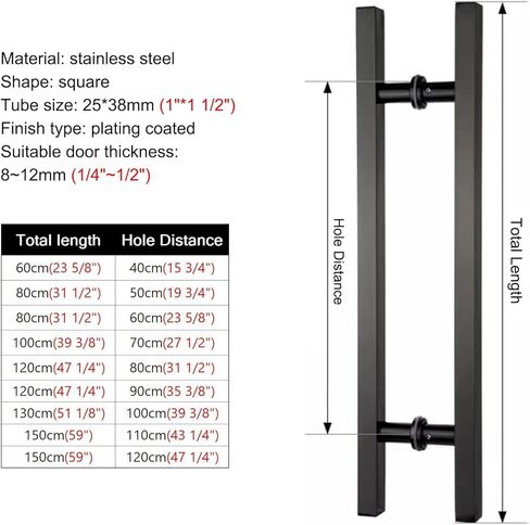 Commercial Push Pull Modern Glass Door Handles,Modern Barn Door Handle for Shower Door,Modern Square Double Sided Door Handle (Color:Black,Size:120cm(471/4")*80cm) in Saudi Arabia