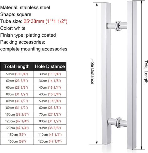 Modern Square Commercial Glass Door Handle,Modern Heavy Duty Exterior Barn Door Handles,Modern Office Door Handle Push Pull Shop Entry Modern Door Handle (Color: White,Size: 50cm (19 3/4")* in Saudi Arabia