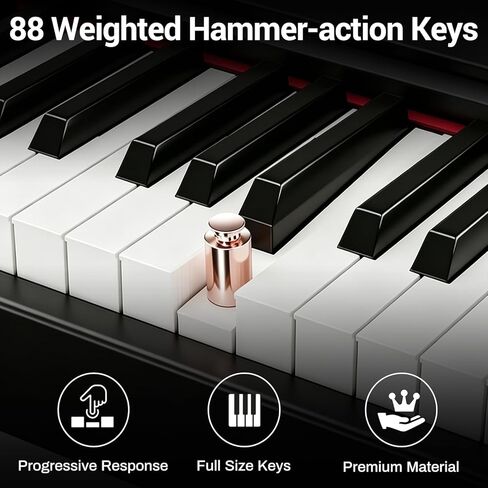 بيانو رقمي MOSEN مزود بـ 88 مفتاحًا ومطرقة لوحة مفاتيح مرجحة، مجموعة لوحة مفاتيح إلكترونية مع حامل، 128 نغمة، 128 تعدد الأصوات، 88 أغنية تجريبية، تسجيل ووضع لوحة مفاتيح مزدوجة، دواسة مستدامة، مسند للموسيقى in Kuwait