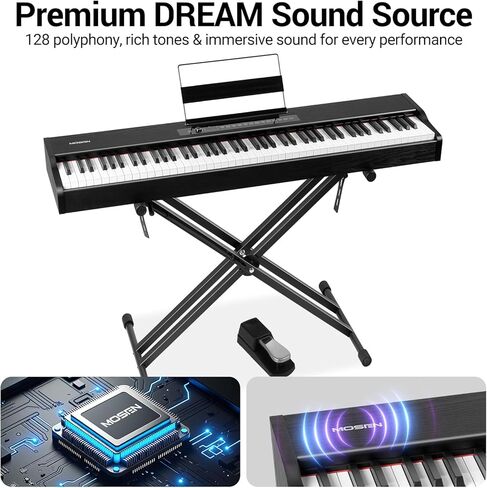 بيانو رقمي MOSEN مزود بـ 88 مفتاحًا ومطرقة لوحة مفاتيح مرجحة، مجموعة لوحة مفاتيح إلكترونية مع حامل، 128 نغمة، 128 تعدد الأصوات، 88 أغنية تجريبية، تسجيل ووضع لوحة مفاتيح مزدوجة، دواسة مستدامة، مسند للموسيقى in Kuwait