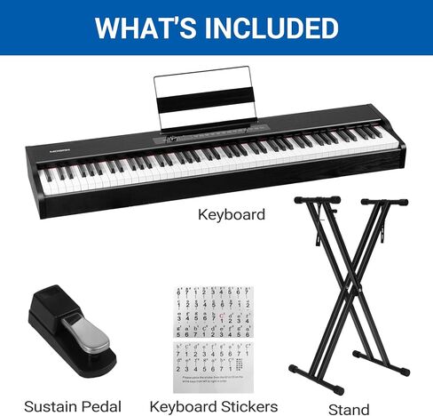 بيانو رقمي MOSEN مزود بـ 88 مفتاحًا ومطرقة لوحة مفاتيح مرجحة، مجموعة لوحة مفاتيح إلكترونية مع حامل، 128 نغمة، 128 تعدد الأصوات، 88 أغنية تجريبية، تسجيل ووضع لوحة مفاتيح مزدوجة، دواسة مستدامة، مسند للموسيقى in Kuwait