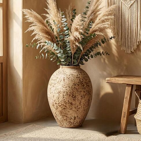Ceramic Rustic Farmhouse Vase,Extra Large Terra Cotta Vase, Huge Pottery Decorative Flower Vases for Living Room Entryway Table Centerpiece Decor(11.8'' X 11.8'' x 11.8'') in Saudi Arabia
