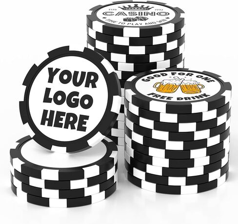 25 Custom Clay Poker Chips, 40mm Heavy 11.5 Grams Casino Sized Personalized Poker Chips with Logo or Text, Customized Drink Tokens for Bar, Party, Business Card, Golf Club or Events in Saudi Arabia