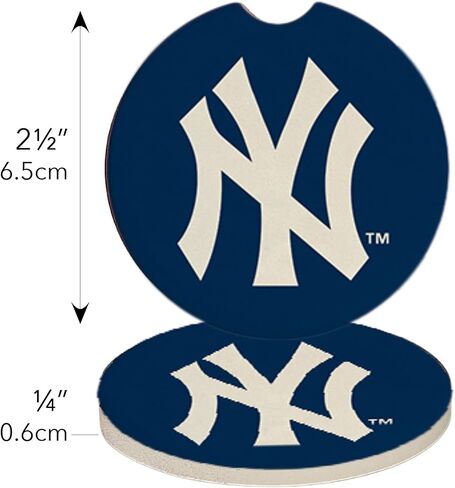 Yankees Set of 2 Car Coasters by Magnolia Lane- Removable Absorbent Ceramic Stone for Cup Holders- Ideal Gift for Every New York Baseball Fan - Show Your Baseball Team Spirit in Saudi Arabia