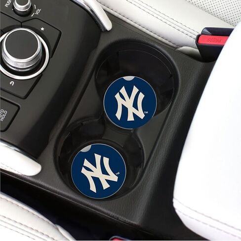 Yankees Set of 2 Car Coasters by Magnolia Lane- Removable Absorbent Ceramic Stone for Cup Holders- Ideal Gift for Every New York Baseball Fan - Show Your Baseball Team Spirit in Saudi Arabia