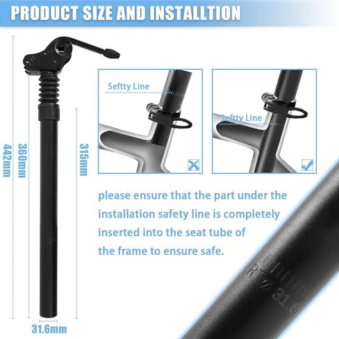 Bike Suspension Seatpost: 27.2 x 400mm Adjustable Buffer Spring Shock Absorbing Seat Post for Electric Bicycle E-Bike MTB BMX in Kuwait