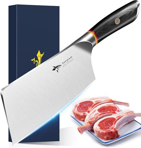 MAD SHARK Meat Cleaver, Professional 7.5 Inch Bone Chopping Butcher Knife with Heavy Duty Blade, German Military Grade Composite Steel, Chinese Chef's Bone Cutting Knife for Home Kitchen & Restaurant in Saudi Arabia