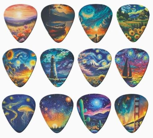 مجموعة أعواد جيتار Ukiyo-e Style مكونة من 12 قطعة جيتار ABS بسُمك 0.46 مم مع علبة من الصفيح، متوافقة مع الجيتار الكهربائي والجيتار الصوتي والباس، (أ) in Saudi Arabia