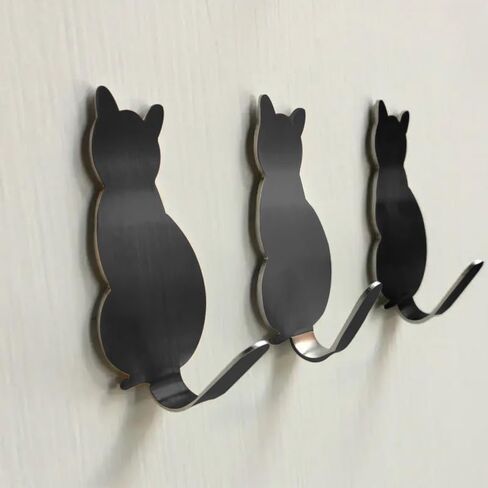 3pcs Cute Cat Shape Adhesive Wall Hooks - Stainless Steel Wall Sticker, Rustproof Key and Towel Hook - for Home, Kitchen, Bathroom - Ideal for Organizing & Storage, Golden in Saudi Arabia