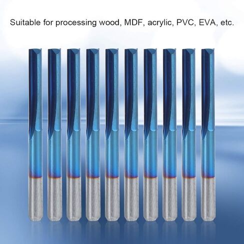 ZDZCYS17DL 10Pcs Cemented Carbide Milling Cutter, 3.175mm Handle, 2 Flute Straight, Blue Coating, for Wood MDF Acrylic PVC EVA Foam Plywood Processing in Kuwait