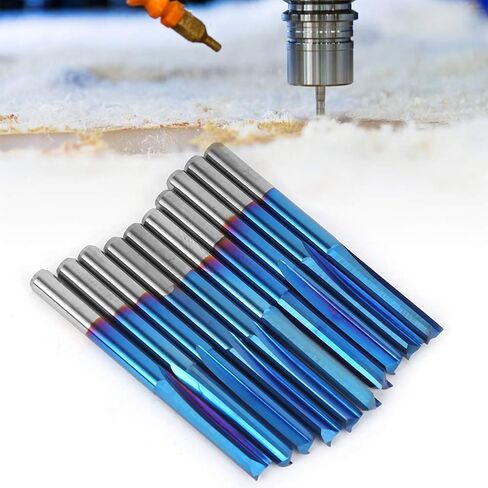 ZDZCYS17DL 10Pcs Cemented Carbide Milling Cutter, 3.175mm Handle, 2 Flute Straight, Blue Coating, for Wood MDF Acrylic PVC EVA Foam Plywood Processing in Kuwait
