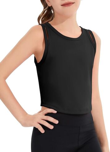 قميص بدون أكمام رياضي للفتيات صيفي بدون أكمام بياقة دائرية للأطفال في سن المراهقة حمالة صدر رياضية أساسية من 5 إلى 14 عامًا in Kuwait