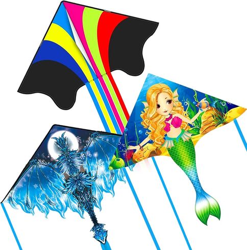 Mint's Colorful Life 3 Pack Kites for Kids and Adults, Easy to Fly Butterfly Delta Octopus Kite Set for Beginners, Large Beach Kites for Family Outdoor Games & Activities in Kuwait