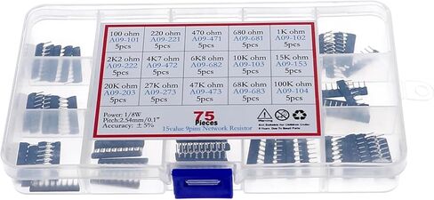 75 قطعة 15 أنواع شبكة المقاوم مجموعة متنوعة 1 x 9pin 101 221 471 681 102 222 472 682 103 153 203 273 473 683 104 مع صندوق in Kuwait