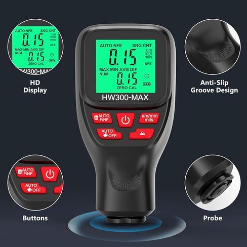 Thickness Industrial, 0-2000UM Paint Thickness, LCD Coating Thickness Meter, 3 Probe Modes, 3 Units Switching, for Steel, Metals, Plastic, Glass, PVC in Saudi Arabia