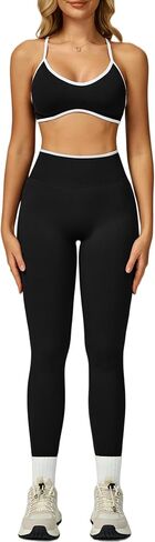 Womens Workout Sets 2 Piece Contrastline Sports Bra Seamless High Wait Butt Lifting Leggings Gym Yoga Outfits in Kuwait