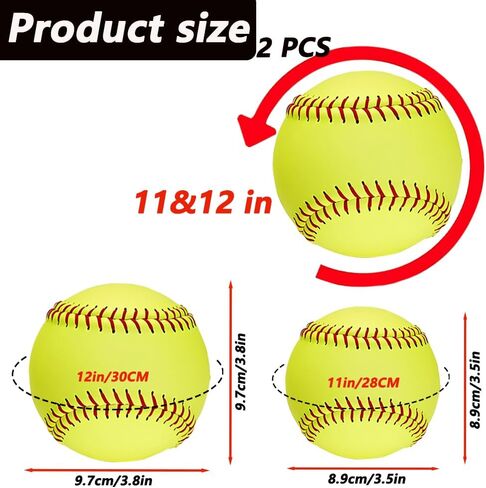 LOOEEL 11" & 12" Training Softballs,Official Size and Weight Practice Softball,Leather Covered Fast Pitch Practice & Training Balls for Ball Sports Softballs for Games.-Yellow in Saudi Arabia