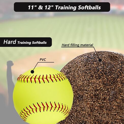 LOOEEL 11" & 12" Training Softballs,Official Size and Weight Practice Softball,Leather Covered Fast Pitch Practice & Training Balls for Ball Sports Softballs for Games.-Yellow in Saudi Arabia