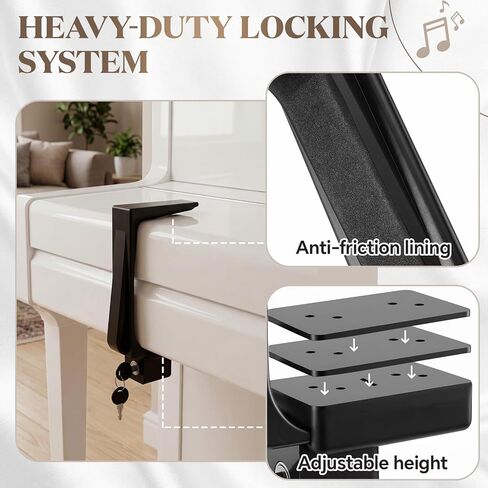 Piano Fallboard Lock, Keyboard Lock with 6.25 Inch Clamp, Keyed Security System with Protective Foam and Adjustable Shims, Easy Install for Home Studio Church in Kuwait