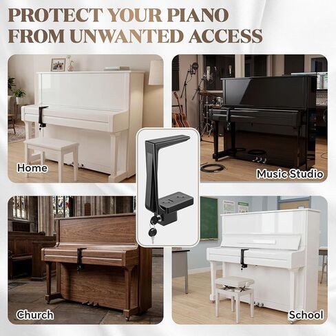 Piano Fallboard Lock, Keyboard Lock with 6.25 Inch Clamp, Keyed Security System with Protective Foam and Adjustable Shims, Easy Install for Home Studio Church in Kuwait