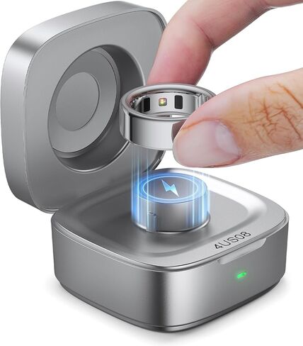 Wireless Charging Case Compatible with Ou-ra Ring Gen 4 Charger, 600mAh Portable Travel Ring Charger Fast Charging Dock with USB-C Cable (Size 8-Glossy Silver) in Kuwait