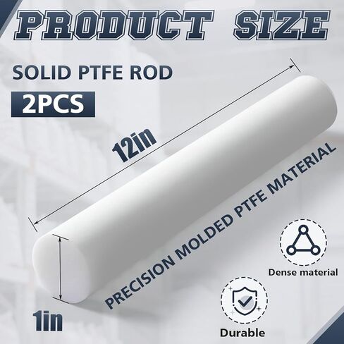 2 قطعة 1 × 12-RD قضيب PTFE الأبيض، 1 بوصة قطر × 12 بوصة قضيب بلاستيكي PTFE للمعالجة الميكانيكية للأجزاء المختلفة والختم الميكانيكي in Kuwait