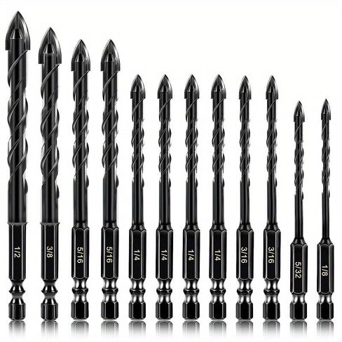12pcs Masonry Drill Bit Set -High Cobalt Drill Bit Set Size 1/8"" to 1/2"" - for Tile, Glass, Metal, Ceramic, Plastic- for Professionals & DIY Enthusiasts - Ideal Gift for Home Improvement Projects in Saudi Arabia