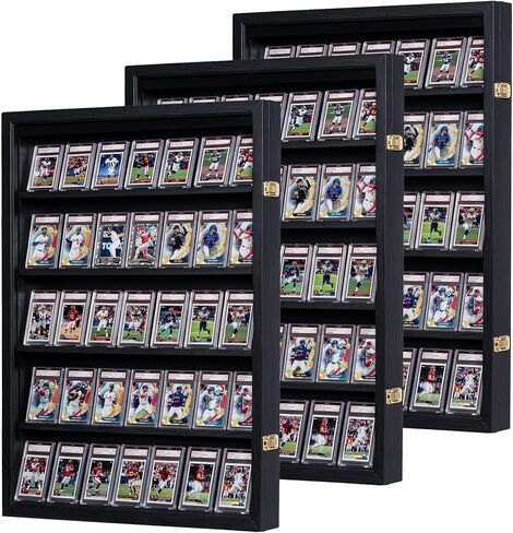 حافظة عرض بطاقات البيسبول - إطار عرض بطاقة متدرج 35 - يحمل بطاقات رياضية مع حماية من الأشعة فوق البنفسجية وخزانة رؤية واضحة لبطاقة تداول هوكي كرة القدم، أسود كبير (عبوة واحدة) in Saudi Arabia