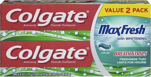 Colgate Max Fresh Whitening Toothpaste with Mini Breath Strips, Clean Mint - 6 Ounce (2 Pack) in Saudi Arabia