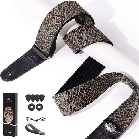 Guitar Strap, Stylish Adjustable Guitar Straps for Acoustic/Bass/Electric Guitar, Double Vegetable Tanned Cowhide on End, Guitar Player's Gift, Can Hold Guitar Pick, Red gold powder texture in Saudi Arabia