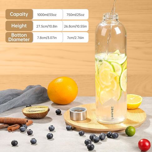 Glass Water Bottles 32 oz, LOOFORE 1 liter Glass Drinking Bottles with Lids, Large Reusable Borosilicate Glass Water Bottle for School Home Office Travel Sport Yoga Gym, 1 Pack (Light Blue, 32 Ounces) in Saudi Arabia