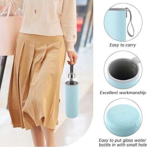 Glass Water Bottles 32 oz, LOOFORE 1 liter Glass Drinking Bottles with Lids, Large Reusable Borosilicate Glass Water Bottle for School Home Office Travel Sport Yoga Gym, 1 Pack (Light Blue, 32 Ounces) in Saudi Arabia