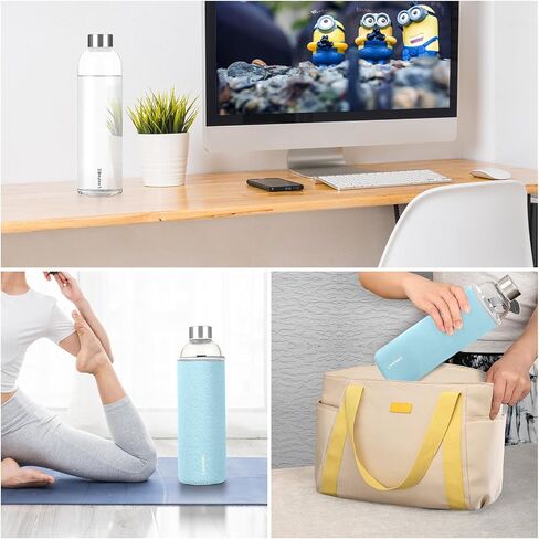 Glass Water Bottles 32 oz, LOOFORE 1 liter Glass Drinking Bottles with Lids, Large Reusable Borosilicate Glass Water Bottle for School Home Office Travel Sport Yoga Gym, 1 Pack (Light Blue, 32 Ounces) in Saudi Arabia