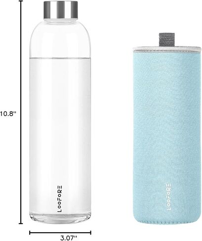 Glass Water Bottles 32 oz, LOOFORE 1 liter Glass Drinking Bottles with Lids, Large Reusable Borosilicate Glass Water Bottle for School Home Office Travel Sport Yoga Gym, 1 Pack (Light Blue, 32 Ounces) in Saudi Arabia