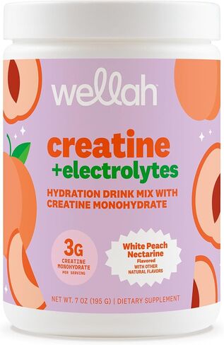 Wellah Creatine + مسحوق الإلكتروليتات (الخوخ الأبيض النكتارين) 30 حصة - مزيج مشروب الترطيب مع 3 جرام من الكرياتين مونوهيدرات in Kuwait