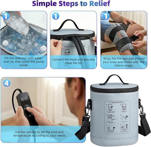 آلة ثلج للركبة بعد الجراحة، آلة علاج بارد محمولة مع مؤقت قابل للبرمجة، نظام تعافي بديل للركبة لتخفيف الألم مع وسادة ضغط للكتف والورك والظهر والكاحل in Kuwait