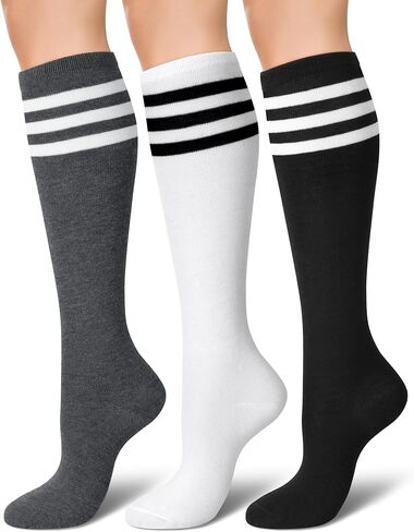 Senker Fashion Women's Knee High Socks Cotton Stockings for Women Long Striped Tube Boot Sock for Casual Outdoor Sport in Kuwait