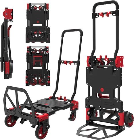 garstc 2 في 1 شاحنة يدوية قابلة للطي مع سلة قابلة للطي، شاحنة يدوية شديدة التحمل سعة 330 رطلًا مع مقبض تلسكوبي، عربة دوللي محمولة بعجلات وحبال بنجي للتحرك in Kuwait