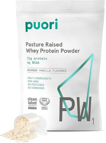 Puori Whey Protein Powder, Bourbon Vanilla - PW1 Pasture-Raised, Grass-Fed Whey Protein Powder Drink Mix containing BCAA Amino Acids - Post-Workout Supplement for Muscle Gain & Recovery - 30 Servings in Kuwait
