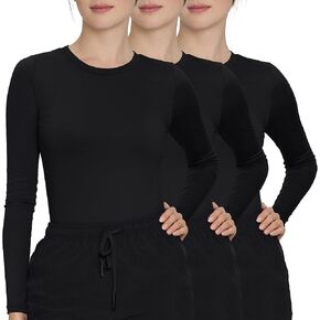 3 Pack Scrub Undershirts Long Sleeve Women, Comfortable Underscrub for Nurse High Crew Neck in Saudi Arabia