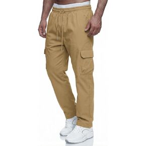 Men's Casual Cargo Pants Workout Joggers Drawstring Chino Cargo Sweatpants Hiking Outdoor Twill Sport Long Pants in Kuwait