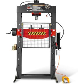مكبس متجر هوائي/هيدروليكي بإطار على شكل حرف H من MechMaxx 50 طن مع ونش يدوي ومجموعة دبوس ضغط، إطار فولاذي ملحوم بالكامل، حارس أمان، تحكم في دواسة القدم، HSP50 in Kuwait