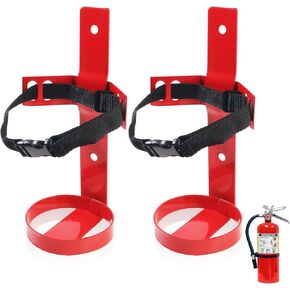 Fire Extinguisher Mount, 2.5LB Fire Extinguisher Bracket Wall Hanging Holder with Adjustable Straps for Home, Office, Garage (Red 2Pcs) in Kuwait