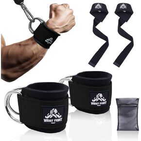 Wrist Cuffs with Dual D-Rings Lifting Straps Set with Mesh Wash Bag - for Cable Machine Workouts, Lateral Raises, Arm Strength Training, Deadlifts in Kuwait
