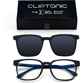 2-in-1 Magnetic Clip- On Blue Light Blocking Glasses – Wayfarer Black Frame + Grey Polarized UV400 Clip, TR90 Lightweight, Anti-Reflective Unisex Computer Eyewear in Saudi Arabia