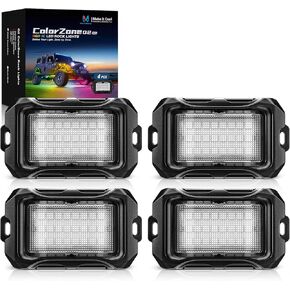 MICTUNING Q2 MAX RGB+IC Rock Lights - 16 بودز منطقة متعددة الألوان لمطاردة مجموعة نيون فائقة السطوع تحت التوهج، برمجة جماعية فردية، مزامنة موسيقى التطبيق وتأثيرات DIY، مقاومة للماء IP68 in Kuwait