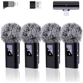 4 ميكروفون لاسلكي Lavalier لأجهزة iPhone Android Phone Pad Computer، ميكروفون Pro Lapel Mini لتسجيل الفيديو Vlog Podcast Stream YouTube TikTok، 48 كيلو هرتز 24 بت، تردد، إلغاء الضوضاء in Kuwait