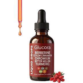 Glucora Berberina Liquida,Glucora Ceylon Cinnamon Berberine Liquid Drops - with Bitter Melon Extract, Turmeric, Chromium, Gymnema,Organic Panax Ginseng& Moringa – Vegan, Non-GMO - 2 Fl Oz(1pcs) in Saudi Arabia
