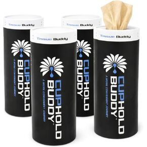 مناديل حامل أكواب السيارة المصنوعة من الخيزران من كوبهولد بادي، علبة مناديل السيارة القابلة لإعادة الملء بثلاث طبقات، خالية من البلاستيك وغير سامة، تناسب معظم حاملات أكواب السيارات، صديقة للبيئة، عبوة من 4 قطع in Kuwait