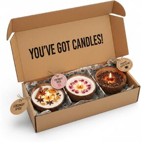Coconut Shell Soy Wax Candle with Rose, Coffee, Spice Scented, Gift Set in Saudi Arabia